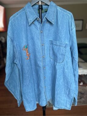 Cross Country Western Men's XL Light Blue Denim Shirt with Pearl Snaps